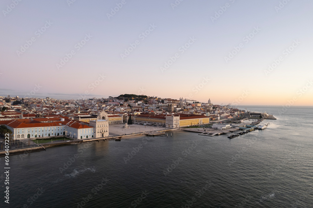 aerial drone travel view of the city lisbon in portugal