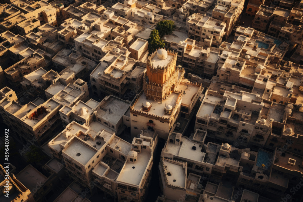 An aerial photograph showcasing travel destinations and capturing breathtaking cityscapes