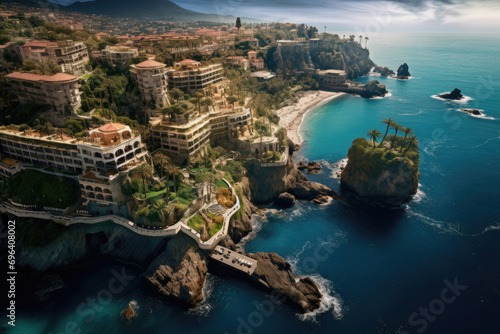 An aerial photograph showcasing travel destinations and capturing breathtaking cityscapes
