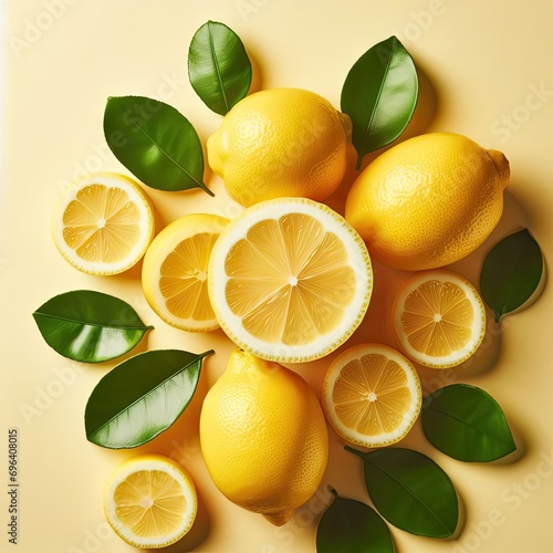 lemon and slices on  yellow