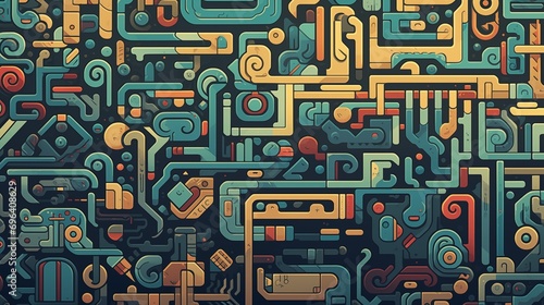 Futuristic game scene, Abstract Pipes Background. Games, Technology and Steam punk pattern. Game background with labyrinth. Retro game