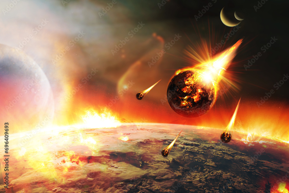 Apocalyptic abstract background with a burning planet . Elements of this image furnished by NASA. Apocalyptic abstract background with a burning planet . Elements of this image furnished by NASA.