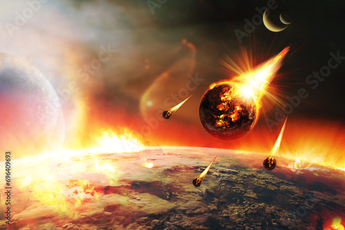 Tableau sur toile Apocalyptic abstract background with a burning planet