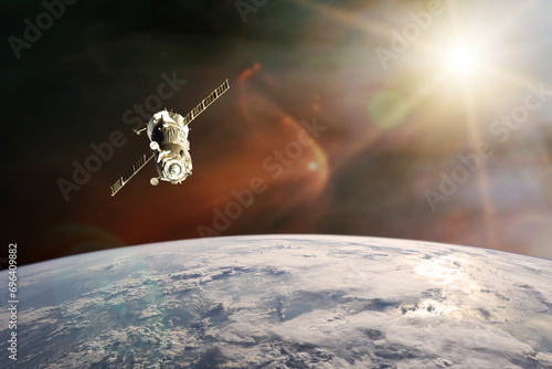 Fototapeta Naklejka Na Ścianę i Meble -  Blue planet Earth. Spacecraft launch into space. Elements of this image furnished by NASA.