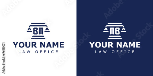 Letter BM and MB Legal Logo, suitable for any business related to lawyer, legal, or justice with BM or MB initials