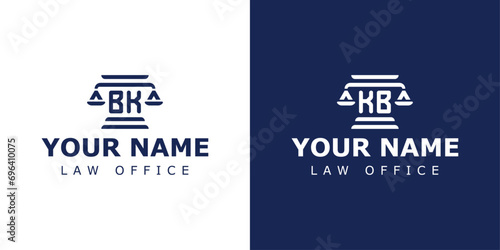 Letter BK and KB Legal Logo, suitable for any business related to lawyer, legal, or justice with BK or KB initials