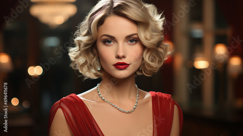 Hollywood glamour portrait of woman with vintage makeup and hair, AI Generated