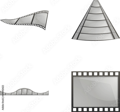Movie reel icons set cartoon vector. Retro film strip. Cinema concept