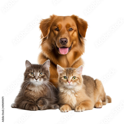 Cats and dog friends isolated on transparent background © MiraCle72