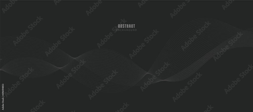 Abstract wave element for design. Digital frequency track equalizer. Stylized line art background. Vector illustration. Wave with lines created using blend tool. Curved wavy line, smooth stripe. - obrazy, fototapety, plakaty 