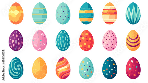 cartoon style, simple vector illustration set, simple colored easter eggs isolated on a white background. Beautiful design element. Easter eggs with smiling faces. Beautiful decoration for children.