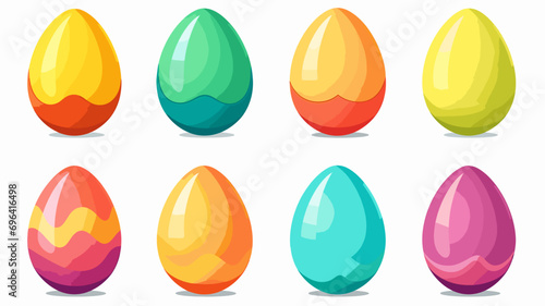 cartoon style, simple vector illustration set, simple colored easter eggs isolated on a white background. Beautiful design element. Easter eggs with smiling faces. Beautiful decoration for children.