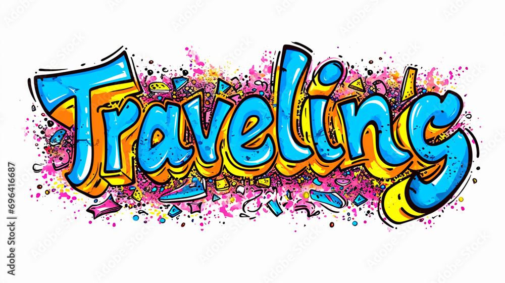 Vibrant and Expressive Graffiti Art of Traveling Isolated on White Background for Creative Concepts