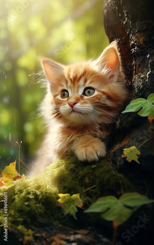 cute kitten lying in the forest / Generative AI © VarIouS