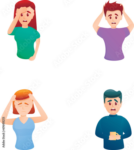 Human emotion icons set cartoon vector. People with emotion of confusion. Body language concept