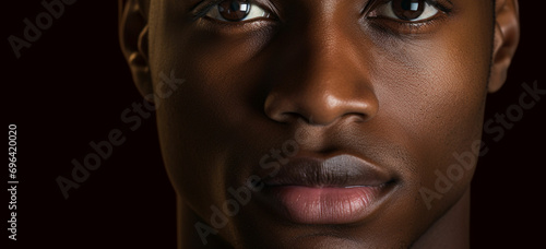 Half face handsome African American man staring
