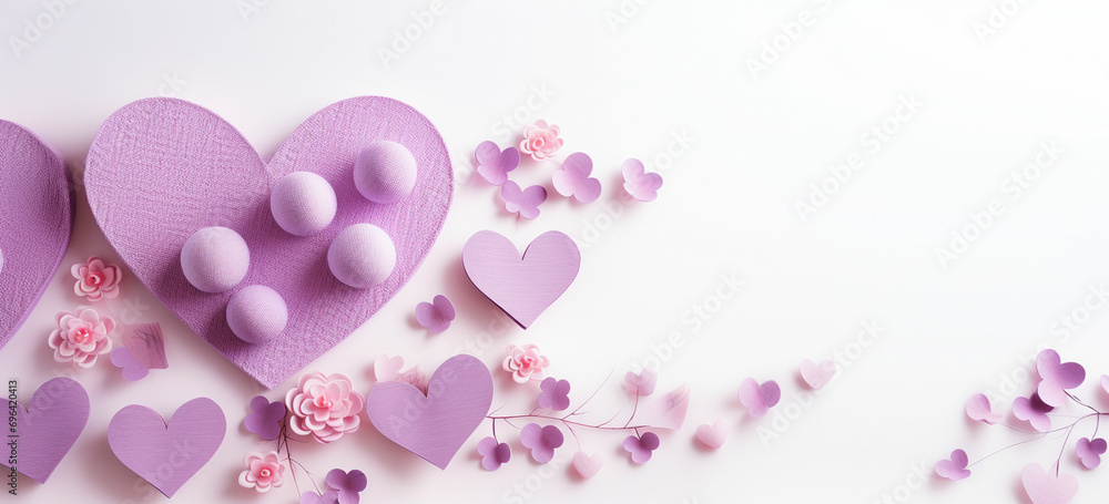Happy mothers day card 3d hearts with the word mom on them with pastel violet