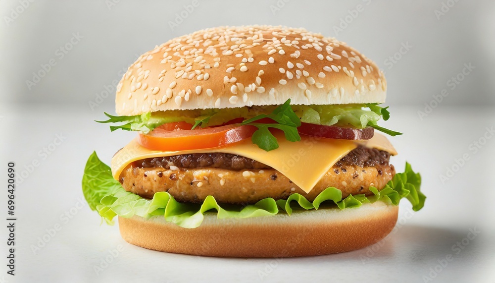 cheeseburger on white background sesame free bun