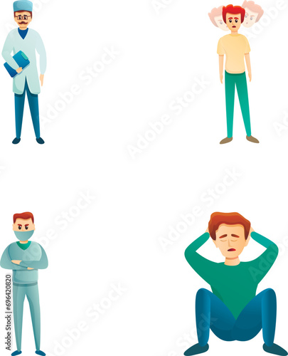 Mental illness icons set cartoon vector. Person with mental disorder. Health issues concept