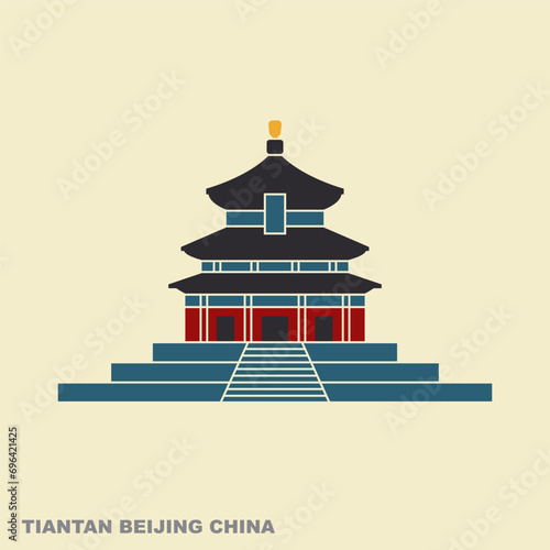 Tiantan Temple of Heaven in Beijing, China. - modern colored vector illustration
