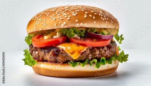 juicy hamburger on white background