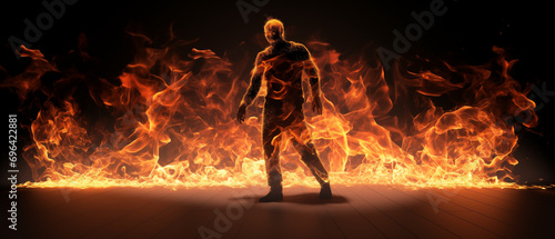 The shadow of a dancing man with a flame of fire 