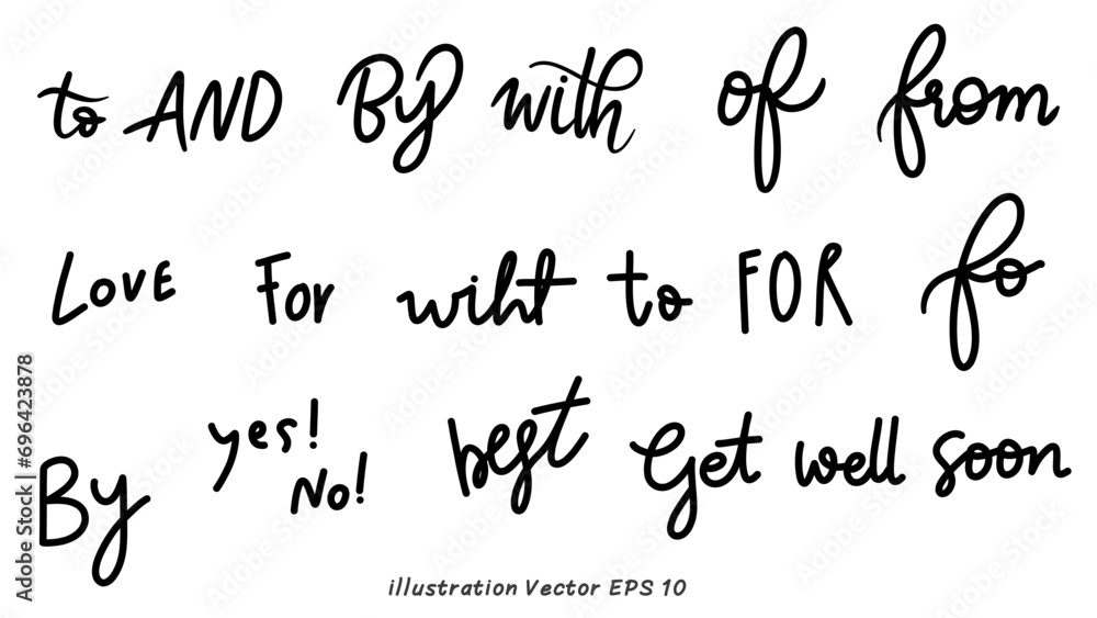 Hand drawn set of speech bubbles with handwritten short phrases on white background, Vector illustration EPS 10 Hand drawn set of speech bubbles with handwritten short phrases on white background, Vector illustration EPS 10