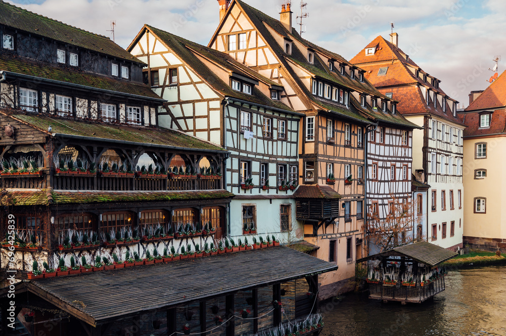 Colored houses on the river in the center of Strasbourg in France

