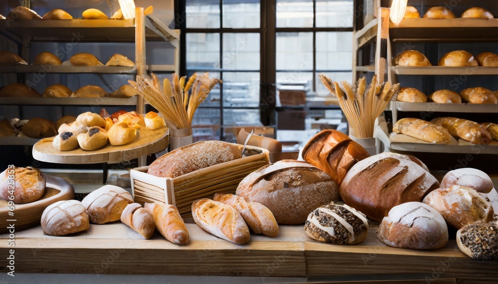 modern bakery with assortment of bread