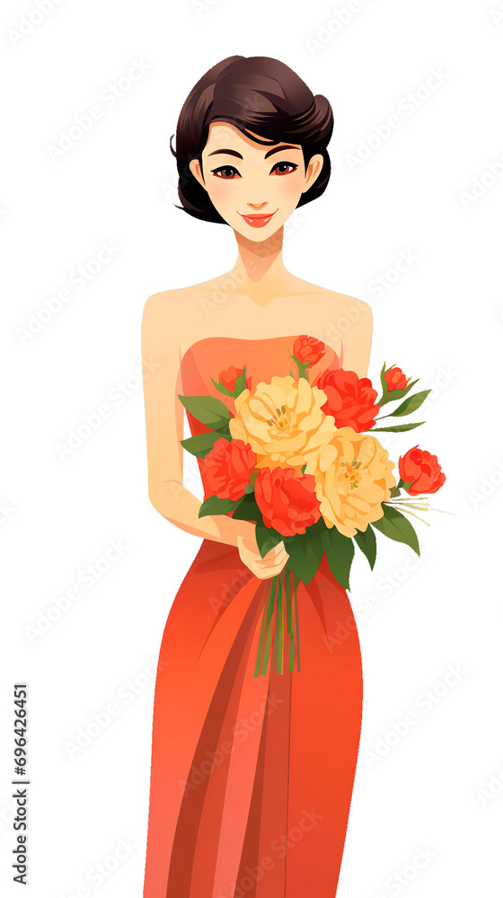 romantic woman asian with flowers wedding invitation card birthday mother's day light dress romantic woman asian with flowers wedding invitation card birthday mother's day light dress
