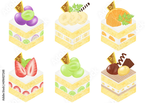 水彩で描いたケーキ6種類セット