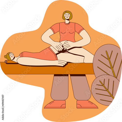 Anti cellulite massage with professional massage therapist in spa. Overweight treatment. SPA design concept. Isolated flat vector illustration.