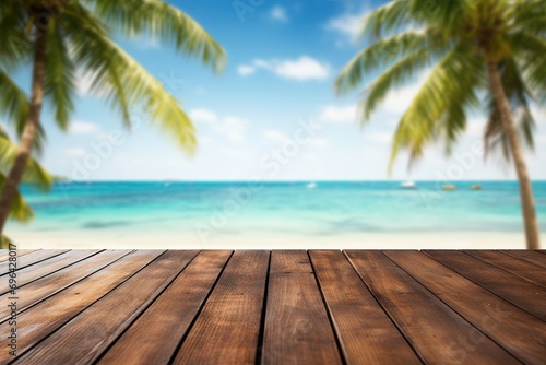 Tropical Beach View from Wooden Deck © Virginie Verglas