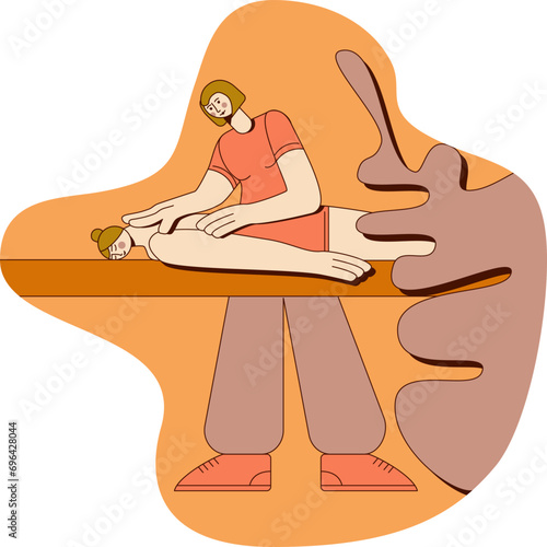 Traditional wellness back and neck massage with professional massage therapist in spa. SPA design concept. Isolated flat vector illustration.