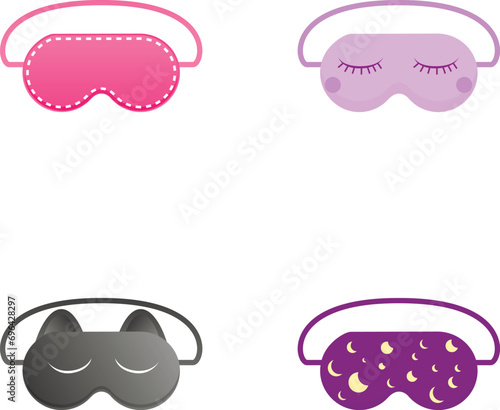Blindfold icons set cartoon vector. Nightwear element for resting and relaxation. Sleep and night rest