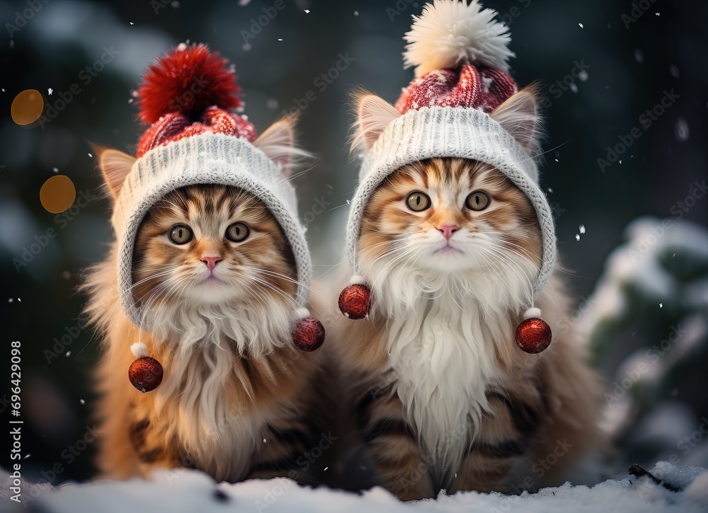 christmas hats fluffy dark norwegian forest cats christmas hats fluffy dark norwegian forest cats