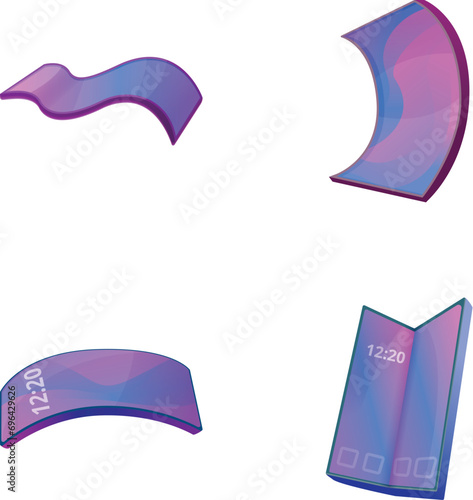 Flexible smartphone icons set cartoon vector. Smartphone with foldable screen. Electronic smart device