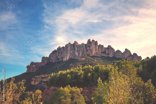 Mountain landscape in the morning. View of Montserrat mountain near Barcelona city. Spain, Europe photo