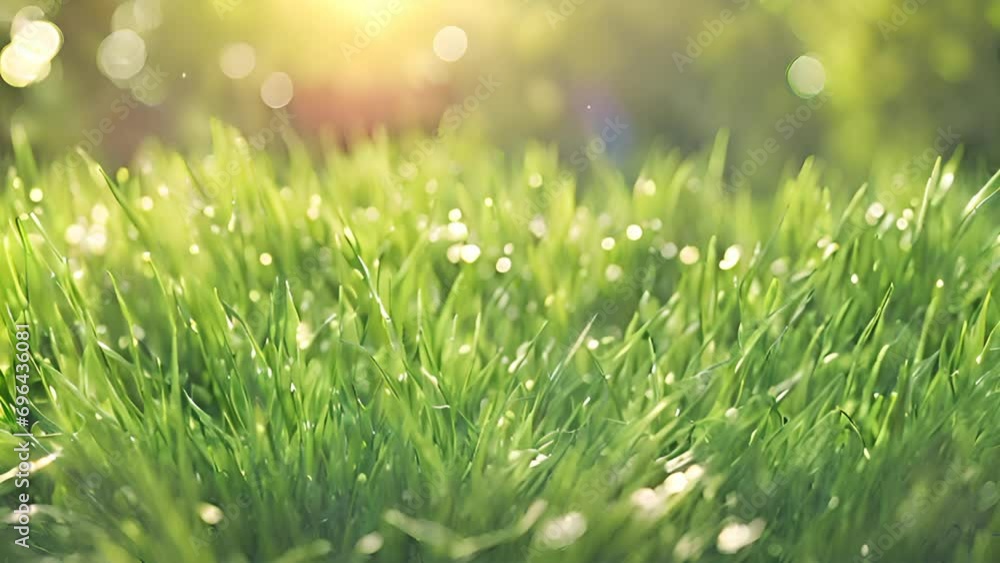 Morning dew on fresh green grass with sunlight. Nature background with copy space. Morning dew on fresh green grass with sunlight. Nature background with copy space.