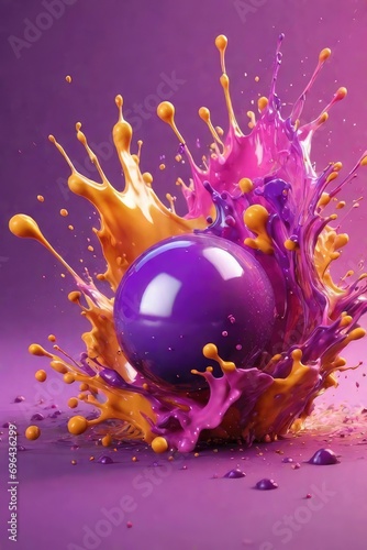 Pink and purple liquids, splash art, vertical composition © Thanh