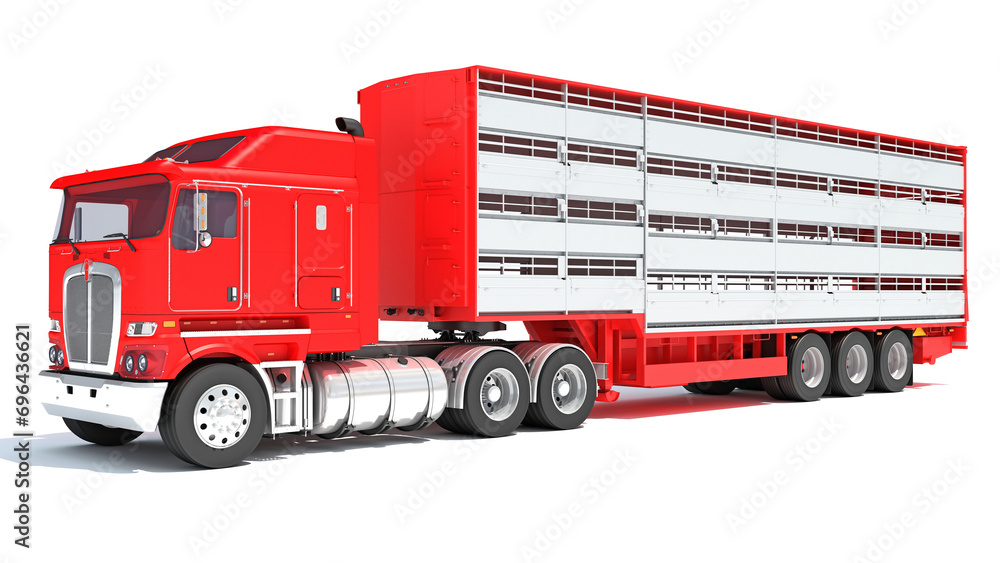Truck with Cattle Animal Transporter Trailer 3D rendering on white background Truck with Cattle Animal Transporter Trailer 3D rendering on white background