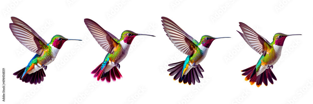 Obraz premium Set of hummingbird in flaying, isolated over on a white background