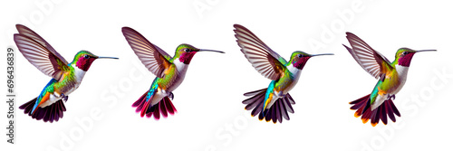  Set of hummingbird in flaying, isolated over on a white background
