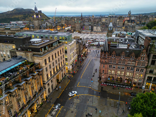 EDINBURGH, SCOTLAND aerial View of St Andrew's square, Edinburgh, Scotland, from the top of Edinburgh Grand Hotel. photo