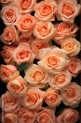 A bunch of peachy roses.Minimal creative nature concept.Flat lay