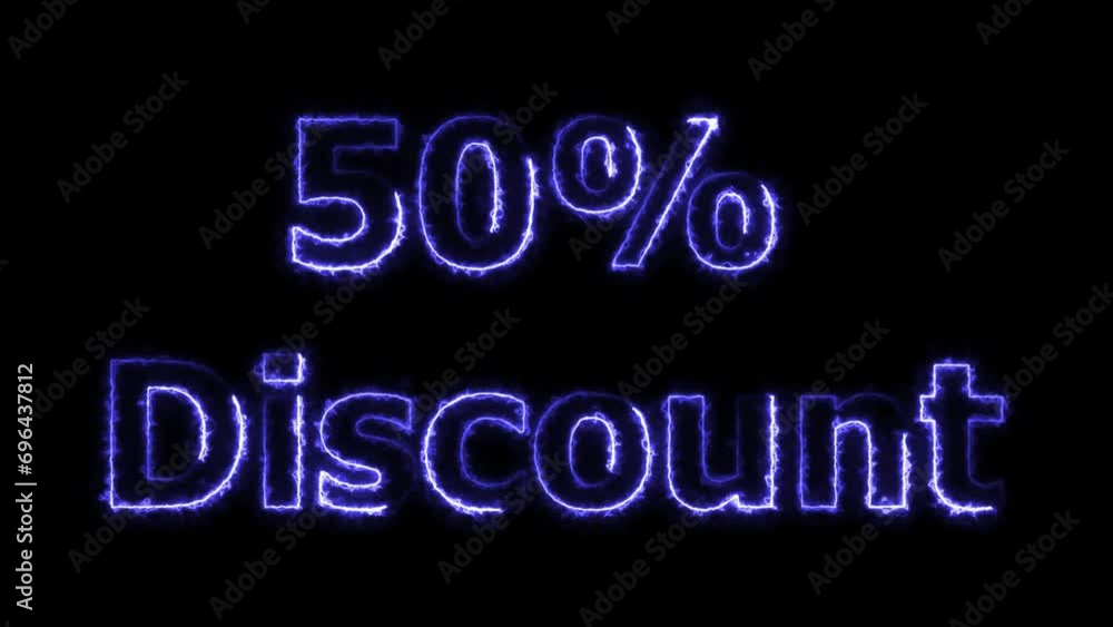 50% discount neon icon, with blue neon fire effect sale post. 50% discount neon icon, with blue neon fire effect sale post.