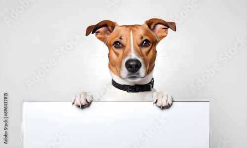 Jack russell terrier dog with blank sign on white background © Alexandr