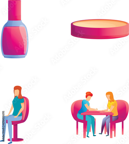 Manicure salon icons set cartoon vector. Manicurist doing nail care. Nail service