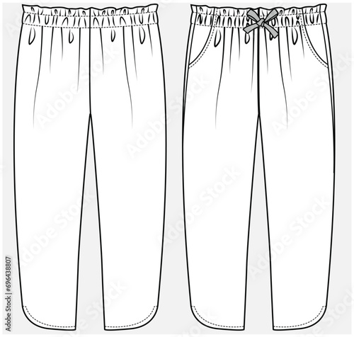 WOVEN JOGGER WITH DOLPHIN HEMLINE AND PAPER BAG WAIST DETAIL DESIGNED FOR TEEN AND KID GIRLS IN VECTOR ILLUSTRATION FILE