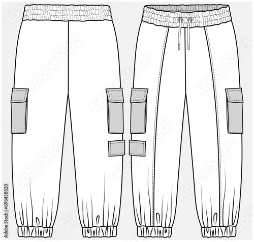 TONAL CARGO POCKET DETAILED JOGGER DESIGNED FOR TEEN AND KID GIRLS IN VECTOR ILLUSTRATION FILE